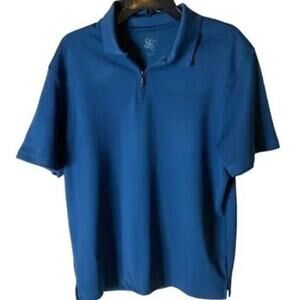 R&R Casual Men's Shirt Size Large Short Sleeves Half Front Zip Polo Top Blue